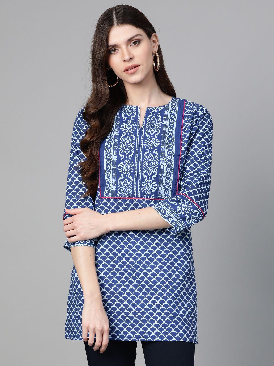 bhama couture blue & white printed tunic