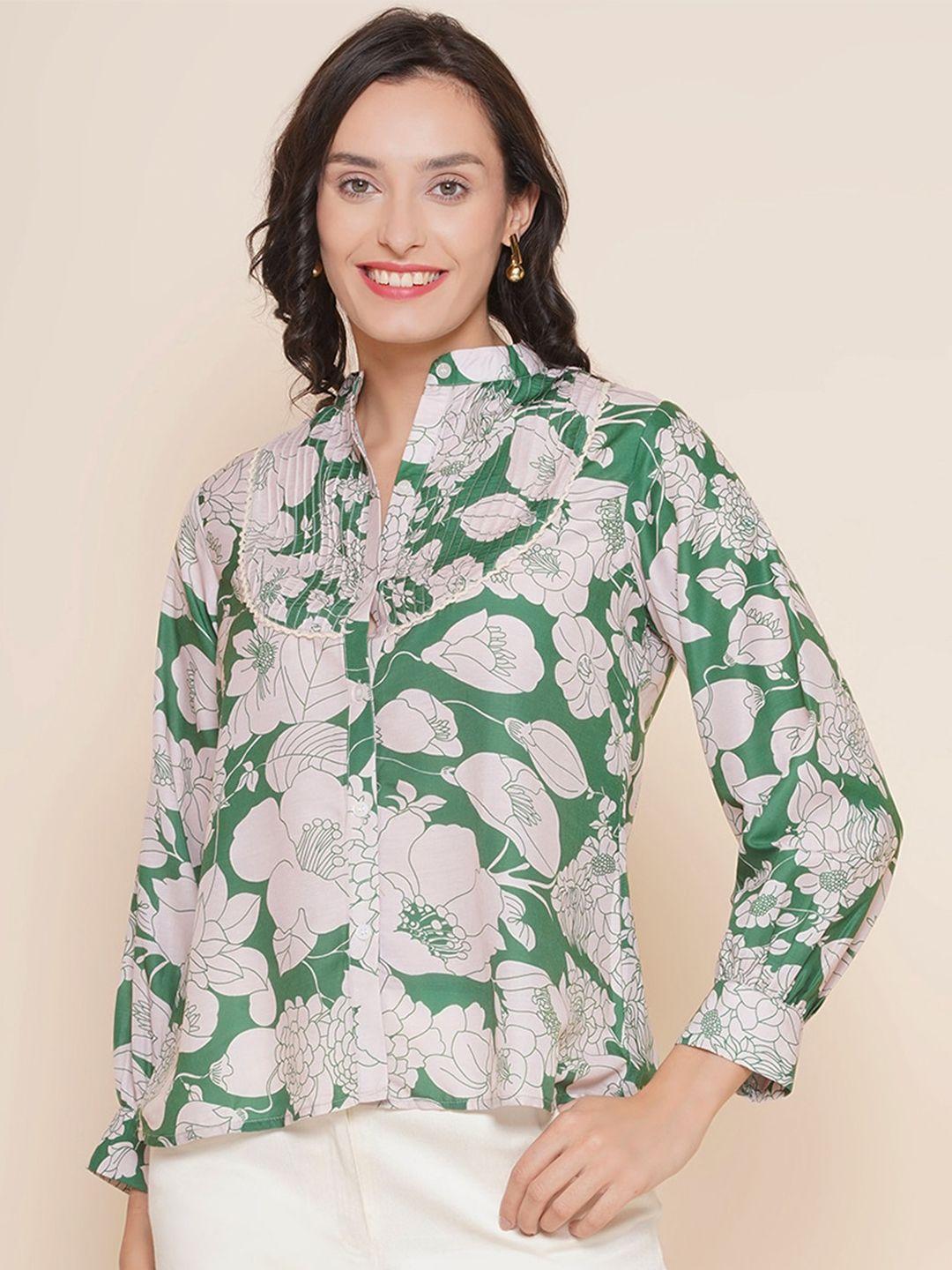 bhama couture floral print mandarin collar shirt style top