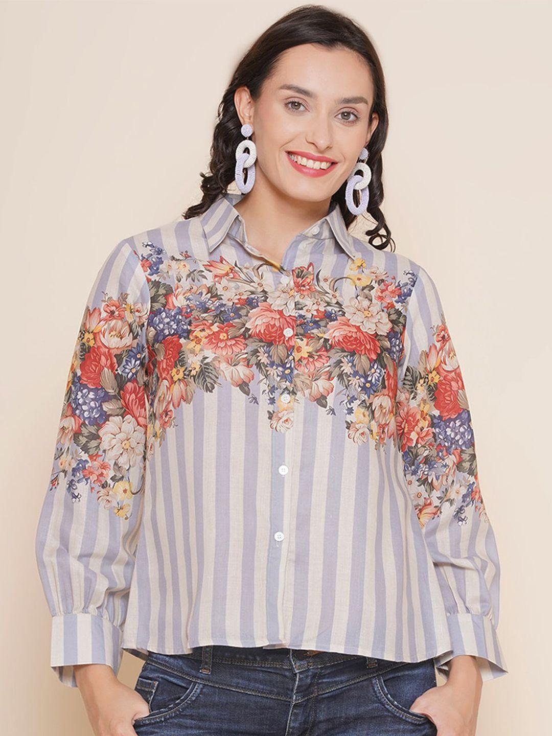 bhama couture floral printed cotton shirt style top