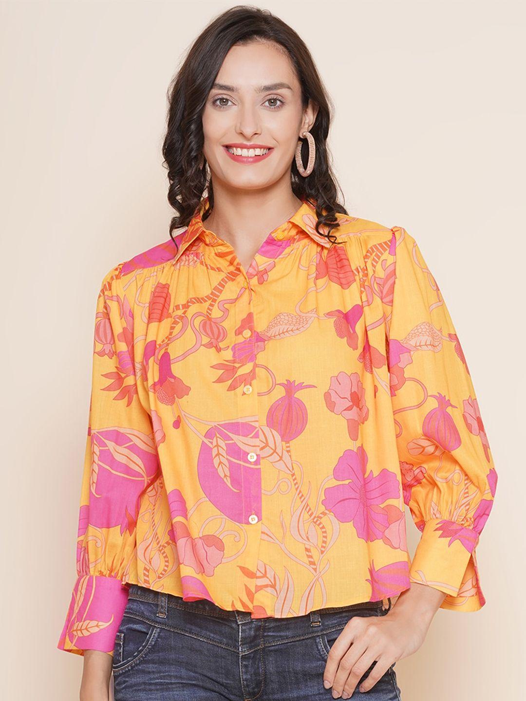 bhama couture floral printed cotton shirt style top