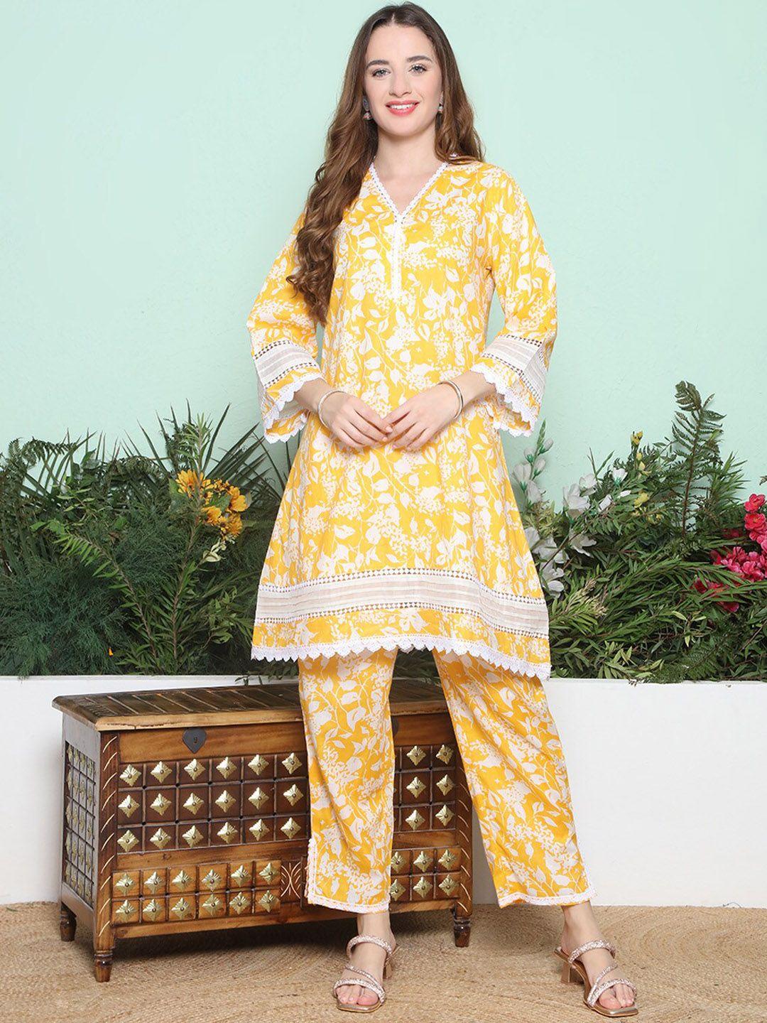 bhama couture floral printed pure cotton kurta with trousers