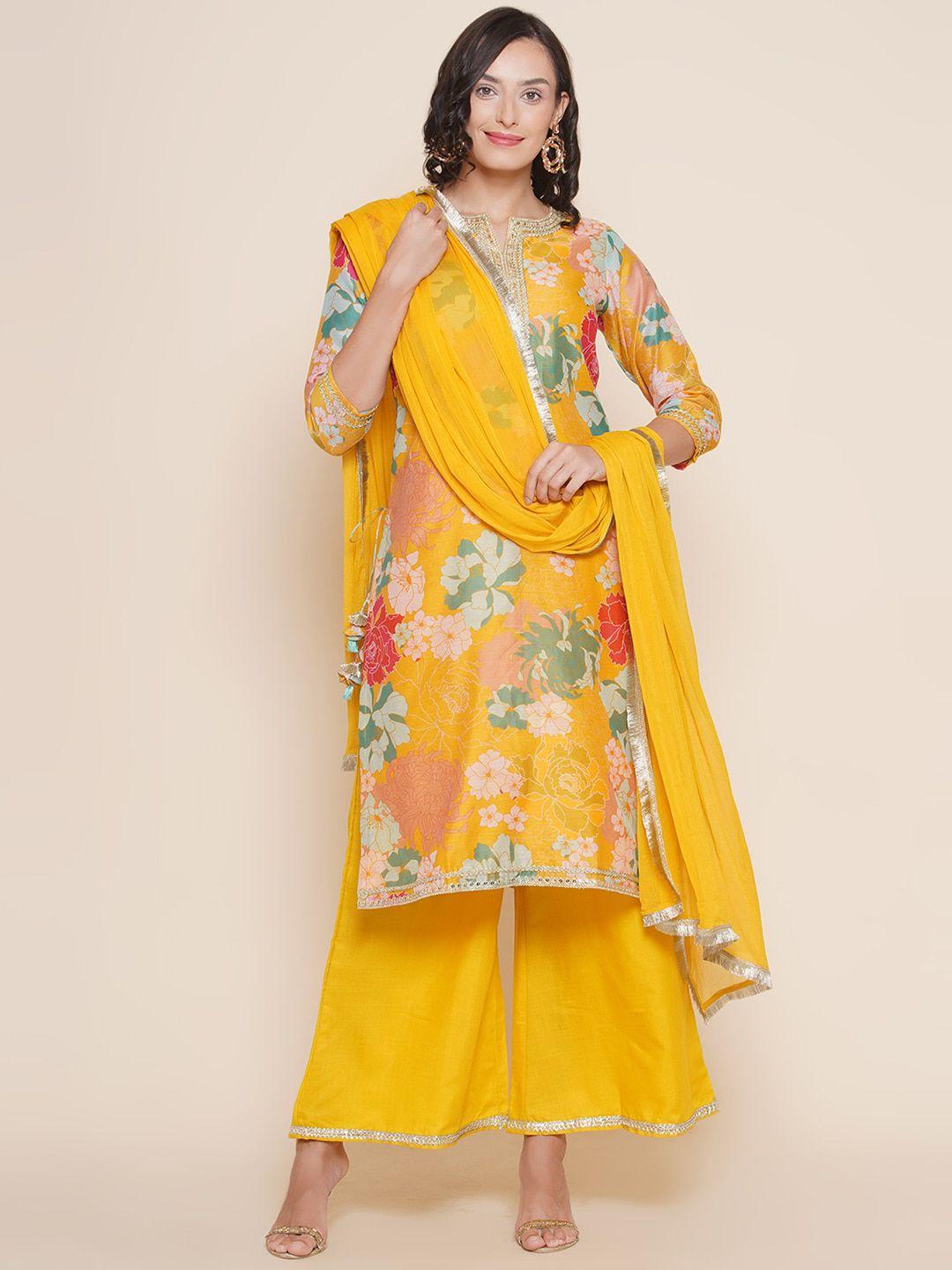 bhama couture floral printed sequinned chanderi silk kurta & palazzos with dupatta