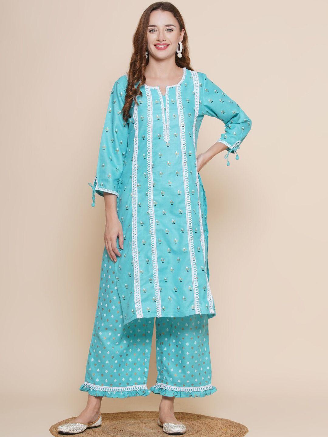bhama couture floral printed straight kurta with palazzos