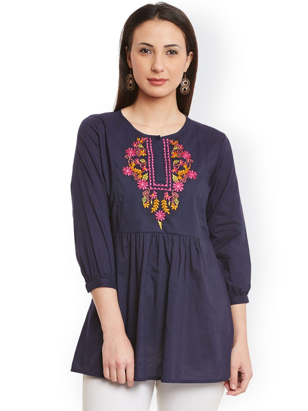bhama couture navy tunic with embroidered detail