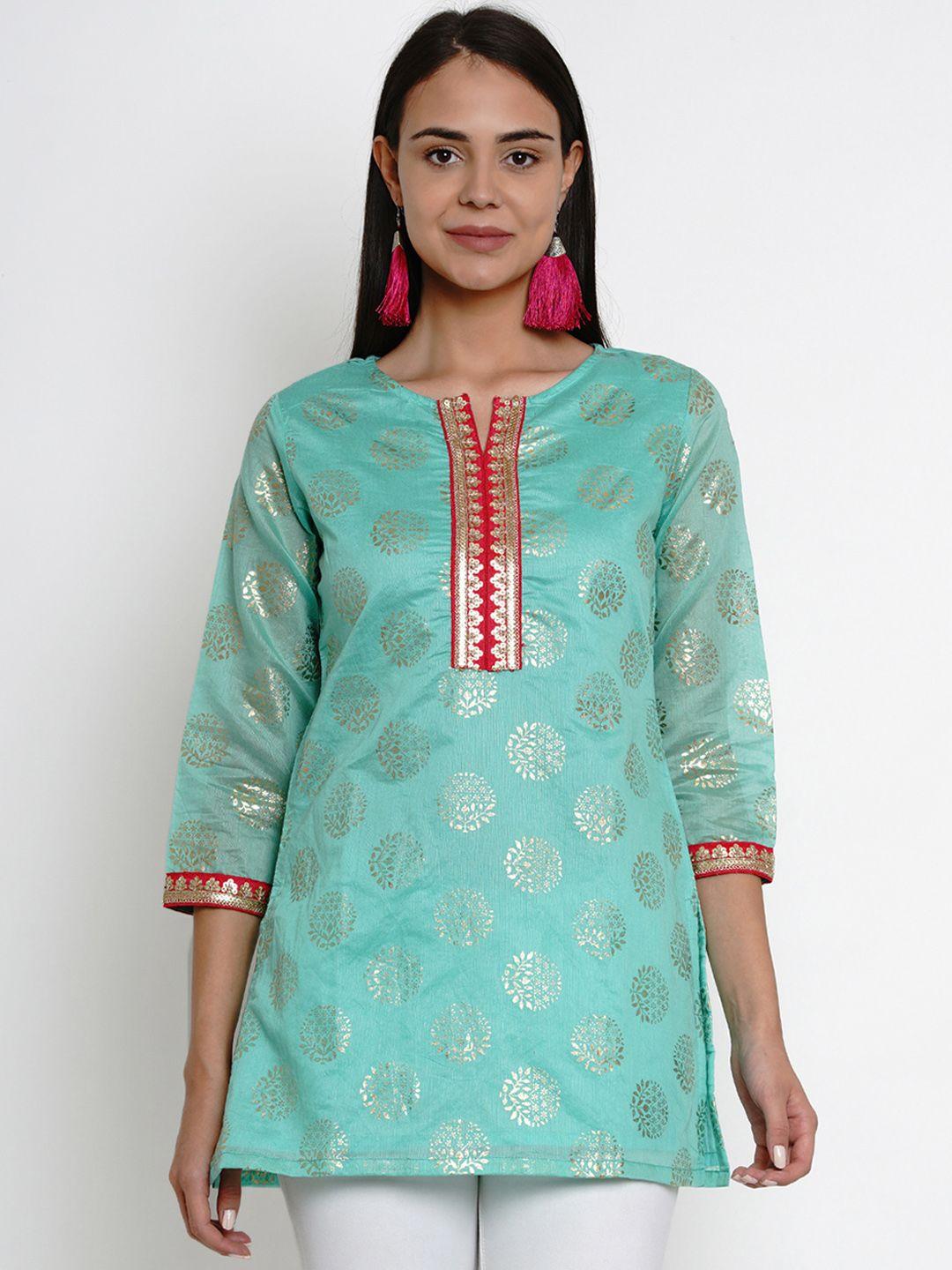 bhama couture sea green woven design tunic