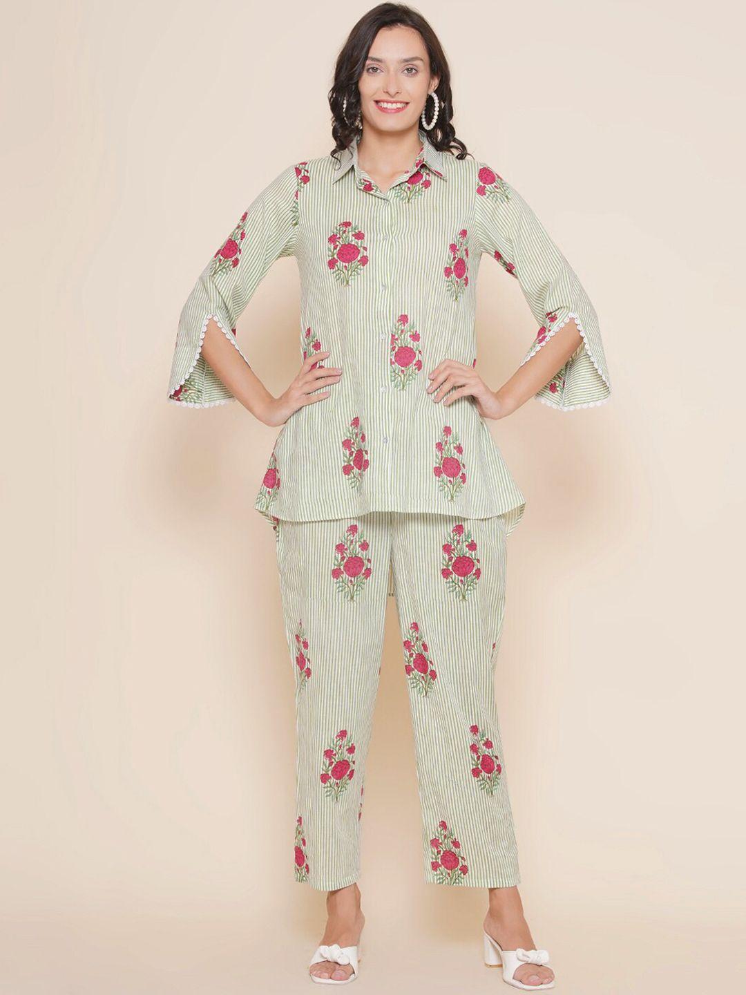 bhama couture striped floral printed shirt with palazzo