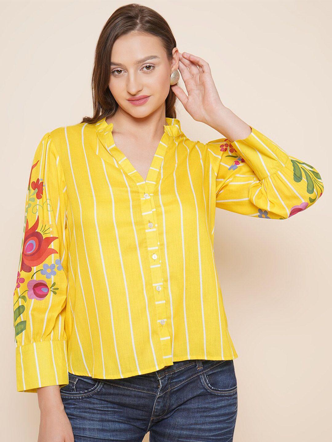 bhama couture striped mandarin collar cotton shirt style top