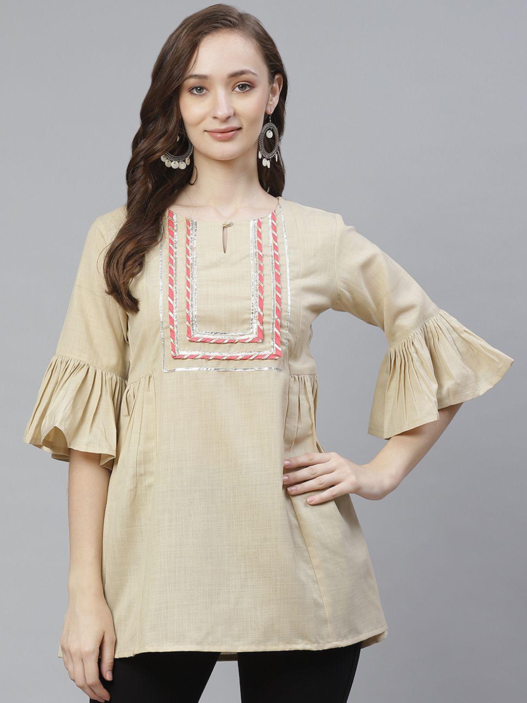 bhama couture women beige yoke design tunic