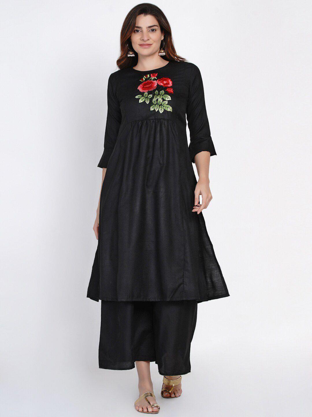 bhama couture women black embroidered kurta with palazzos