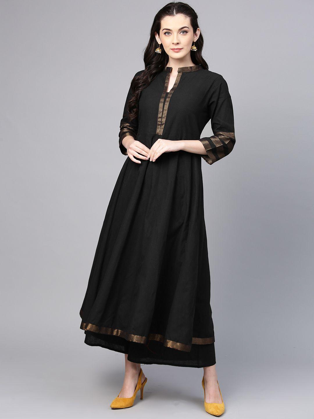 bhama couture women black solid kurta with palazzos