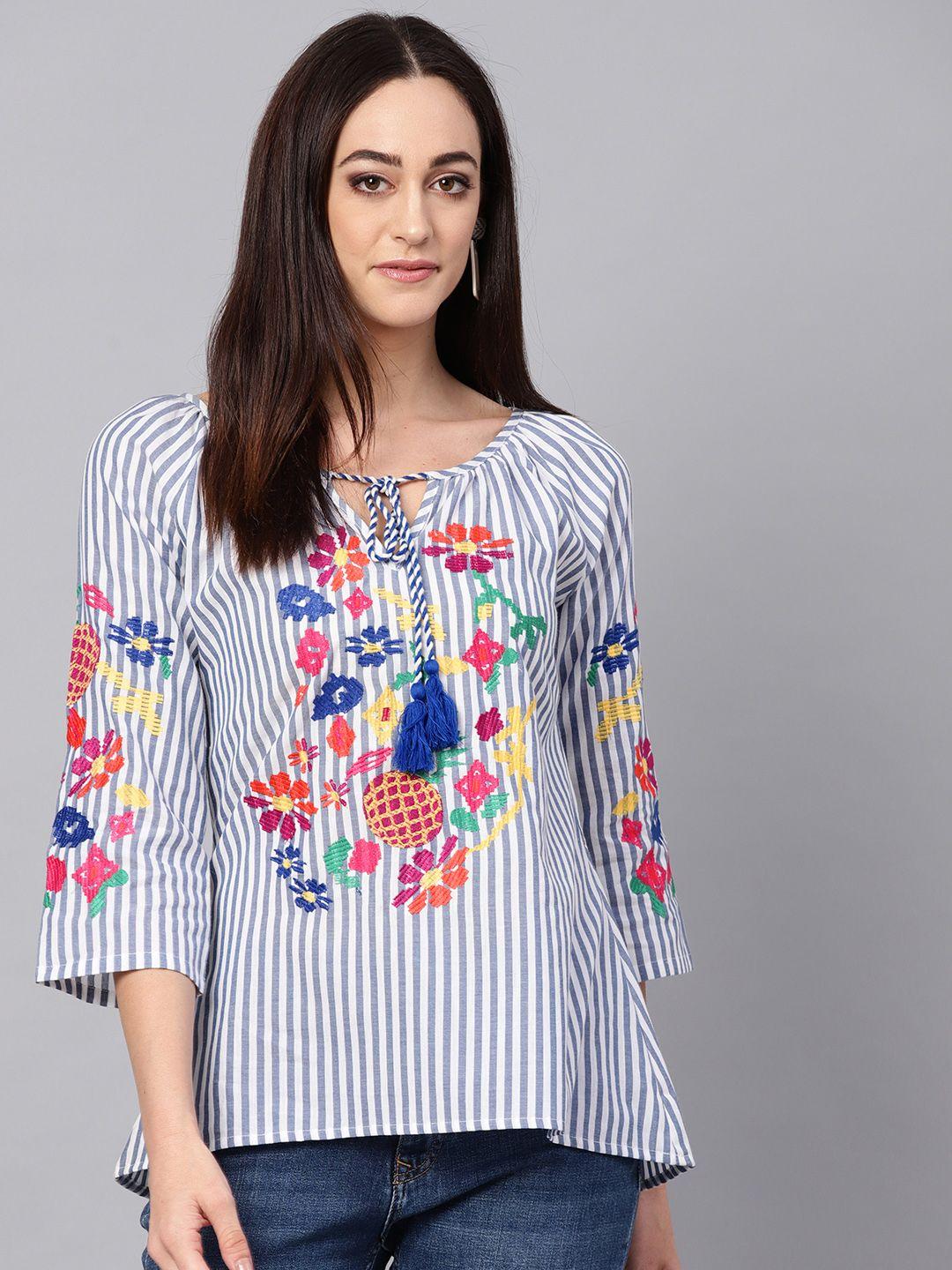 bhama couture women navy blue and white striped a-line top