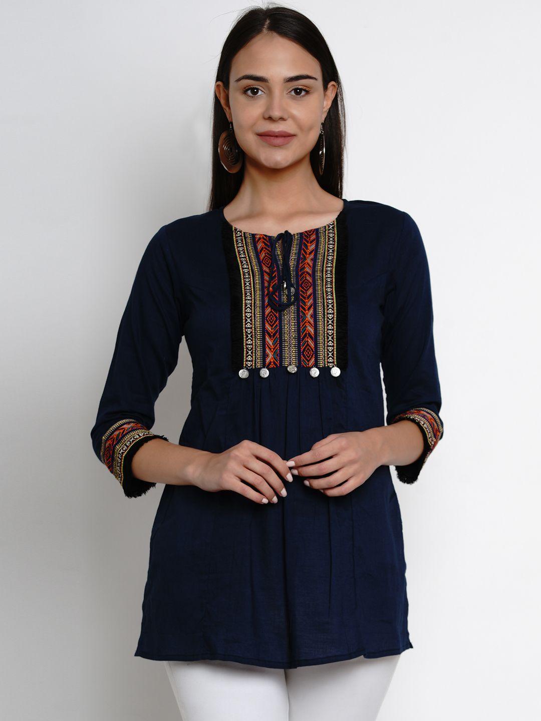 bhama couture women navy blue solid tunic