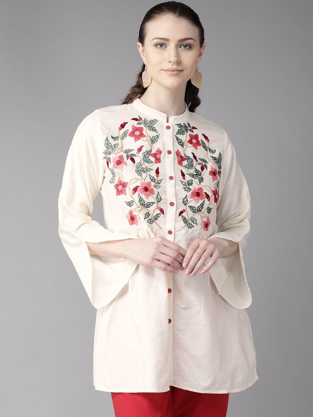 bhama couture women off-white embroidered longline top