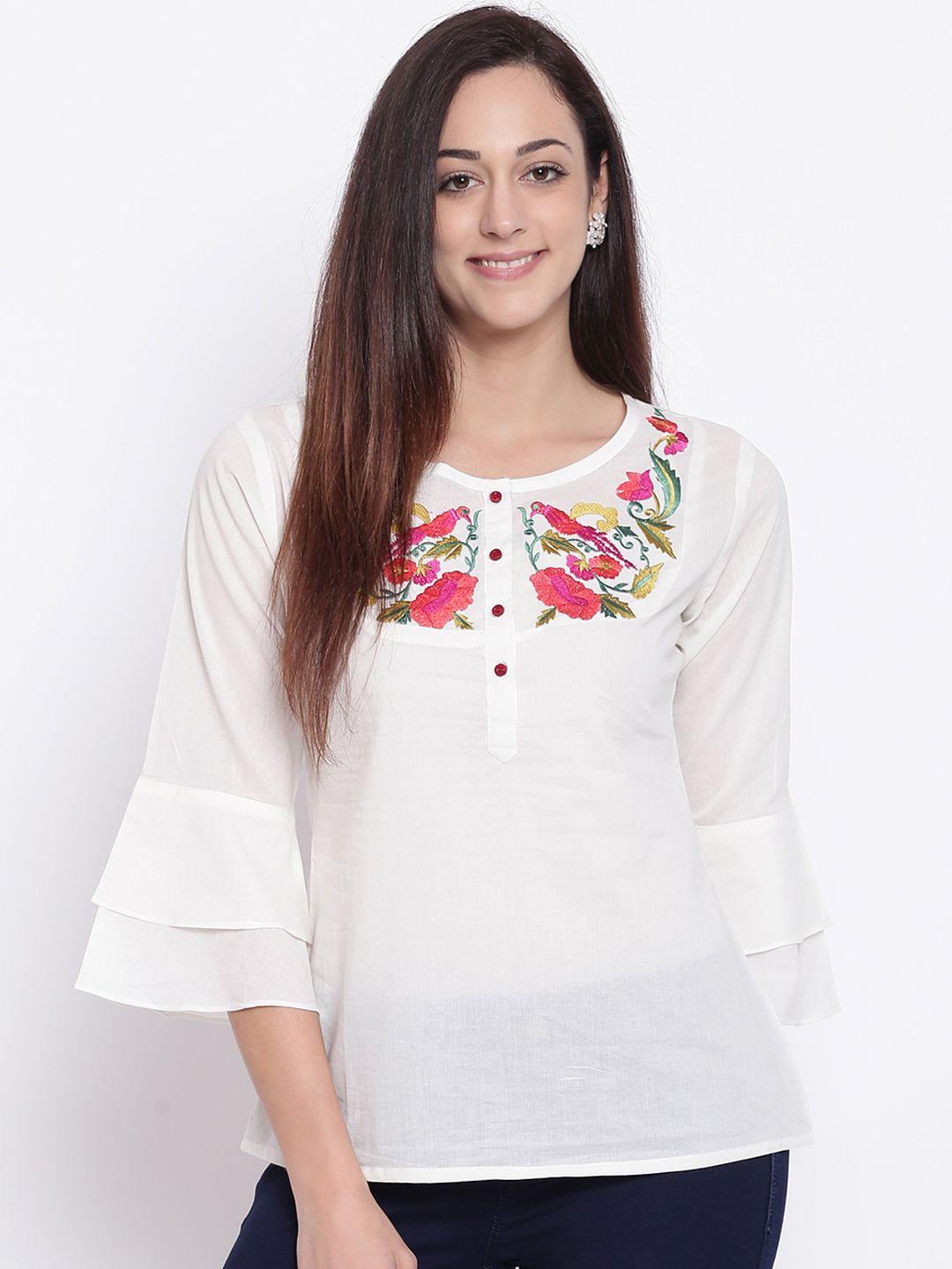 bhama couture women off-white solid pure cotton top