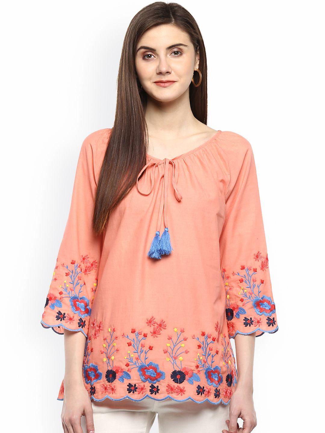 bhama couture women peach-coloured printed a-line top