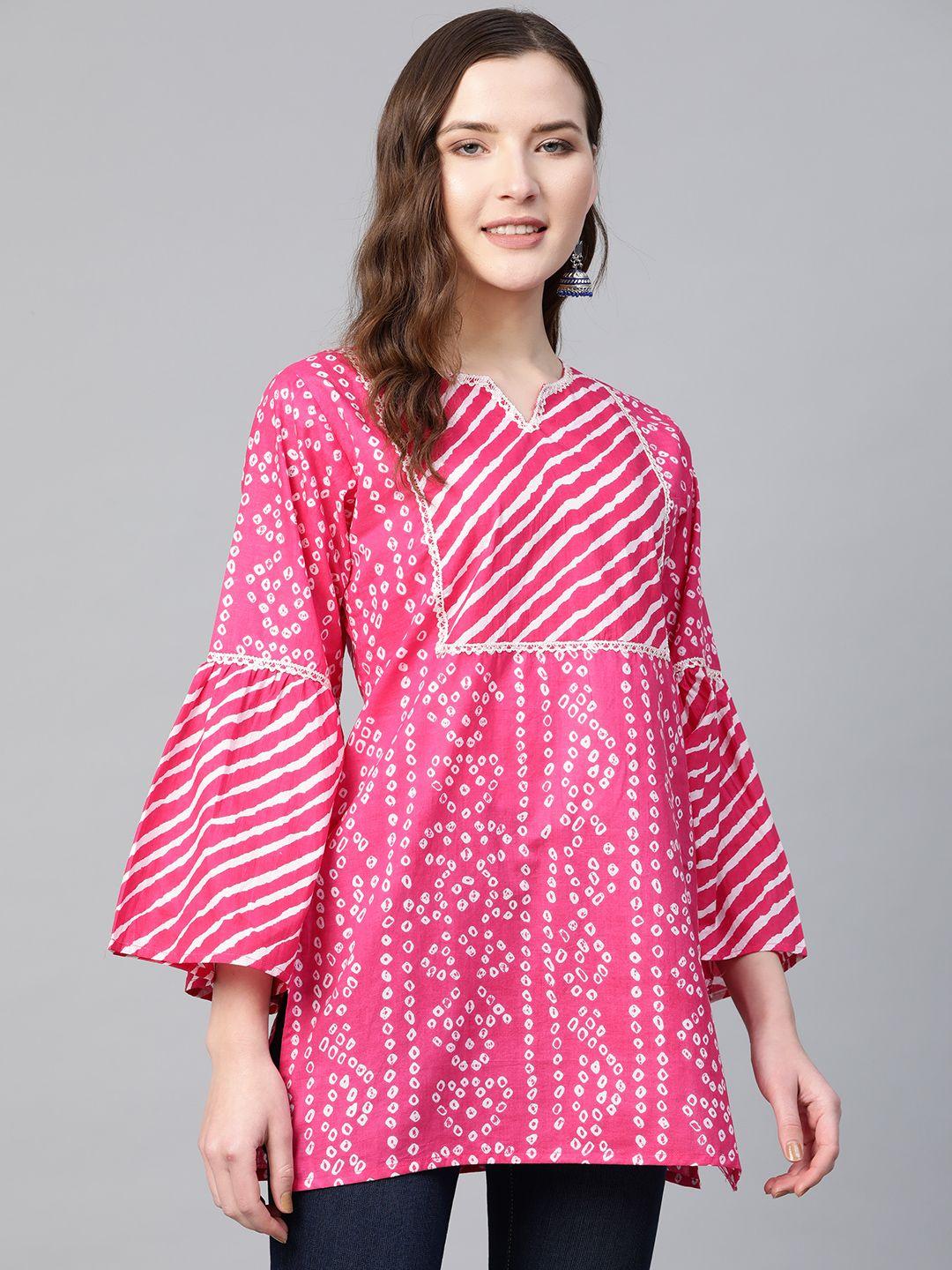 bhama couture women pink & white cotton bandhani print tunic