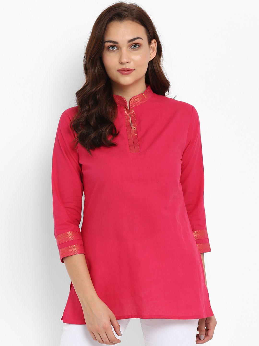 bhama couture women pink solid mangalgiri cotton handloom  a-line top