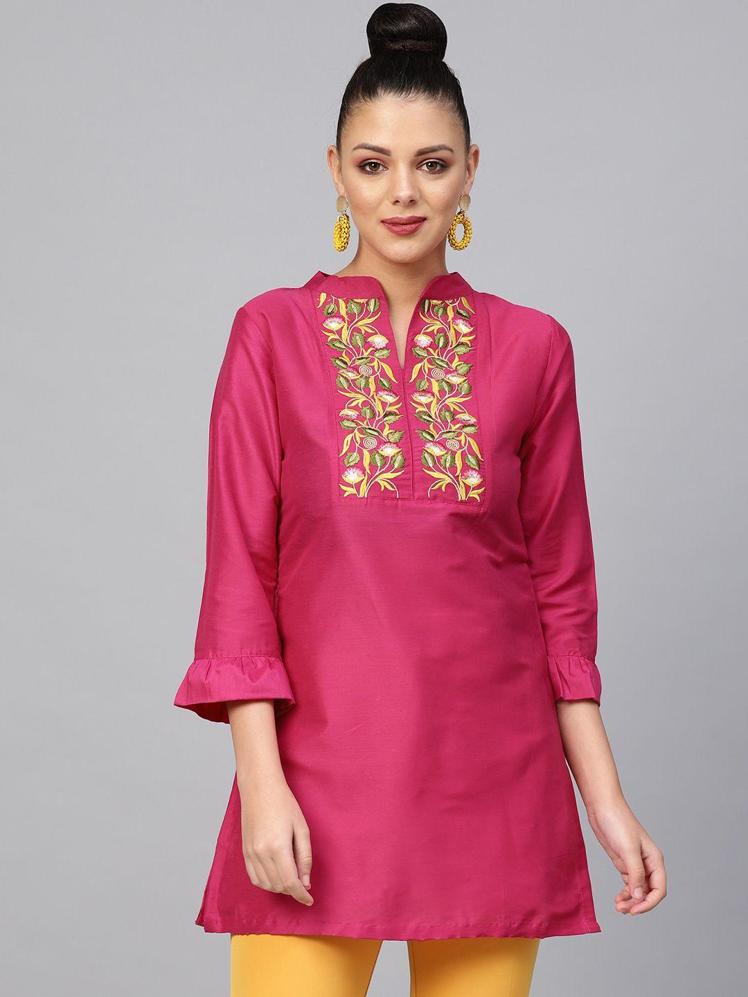 bhama couture women pink yoke design a-line kurti