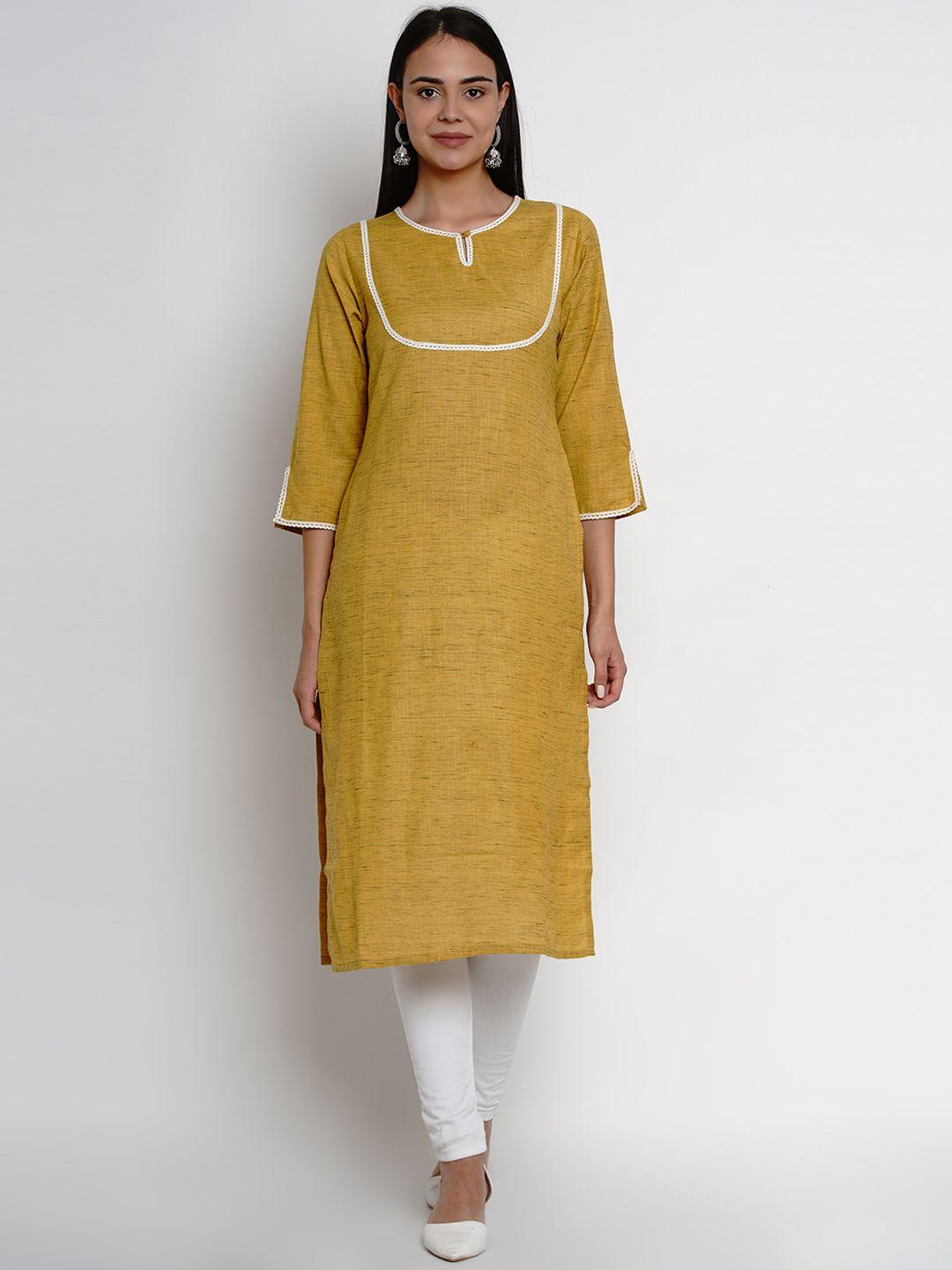 bhama couture women yellow embellished straight kurta