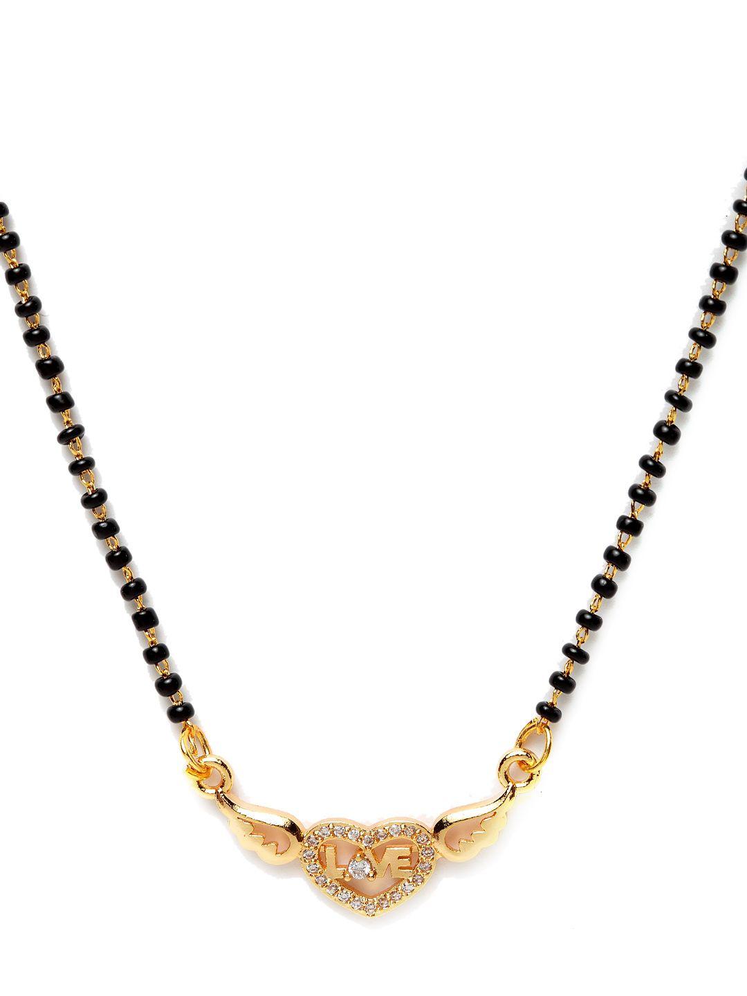 bhana fashion gold-plated & black ad-studded beaded designer mangalsutra