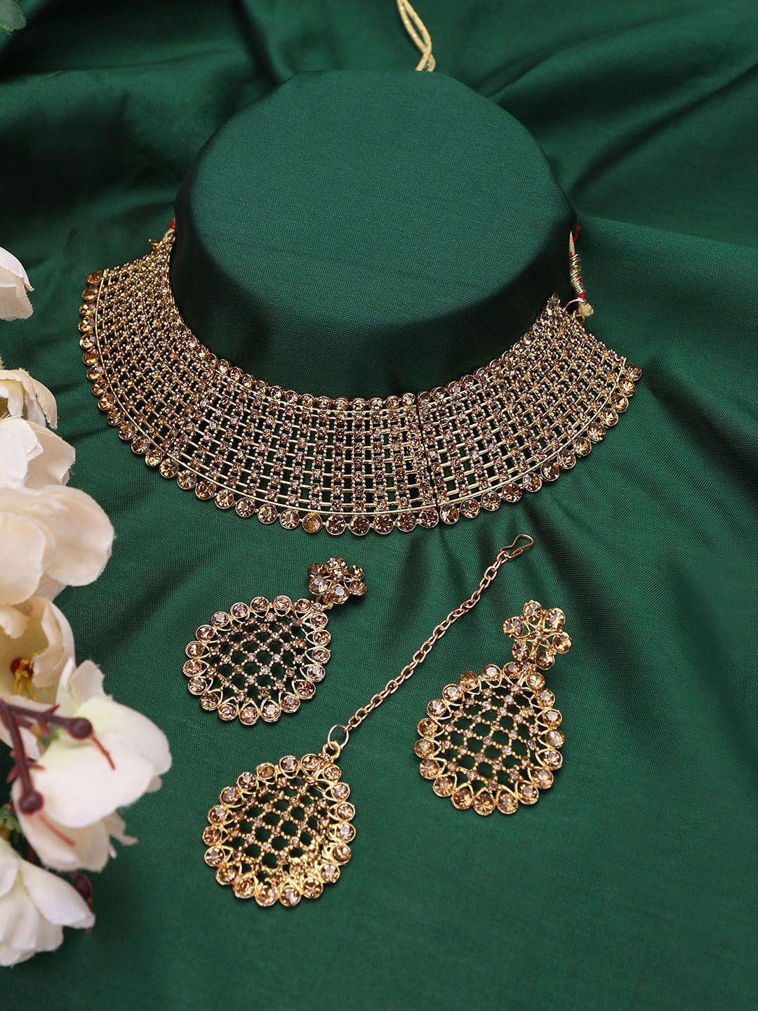 bhana fashion gold-plated & lct american diamond-studded jewellery set