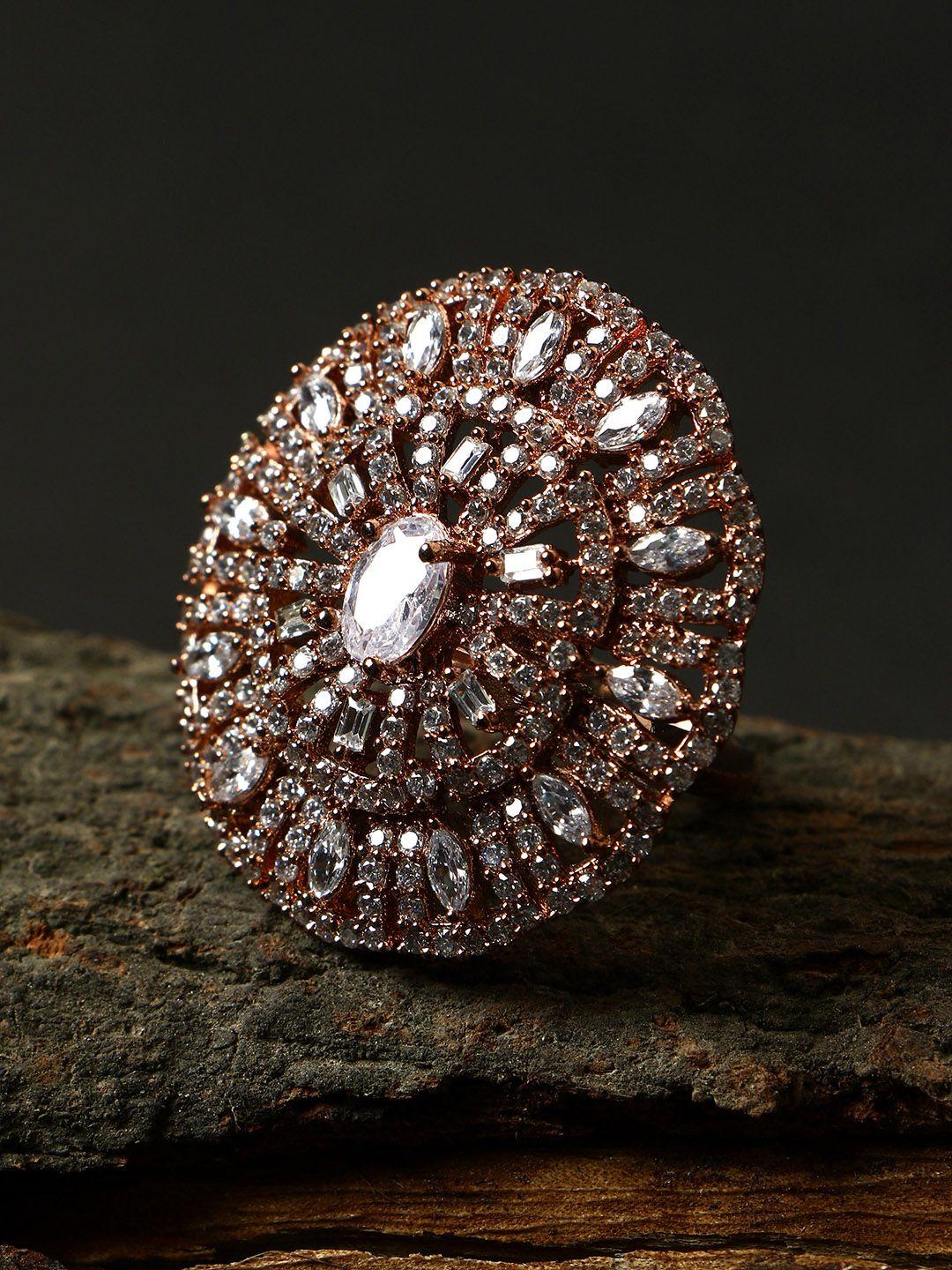 bhana fashion gold-plated & white ad-studded handcrafted finger ring