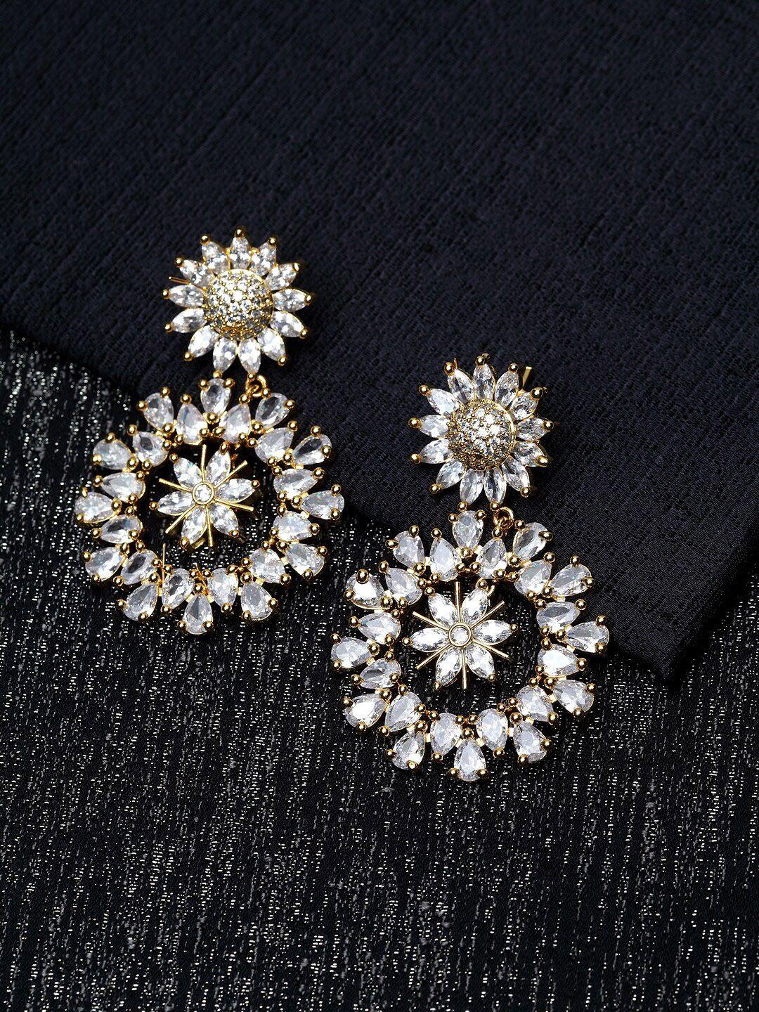 bhana fashion gold-plated & white classic drop earrings