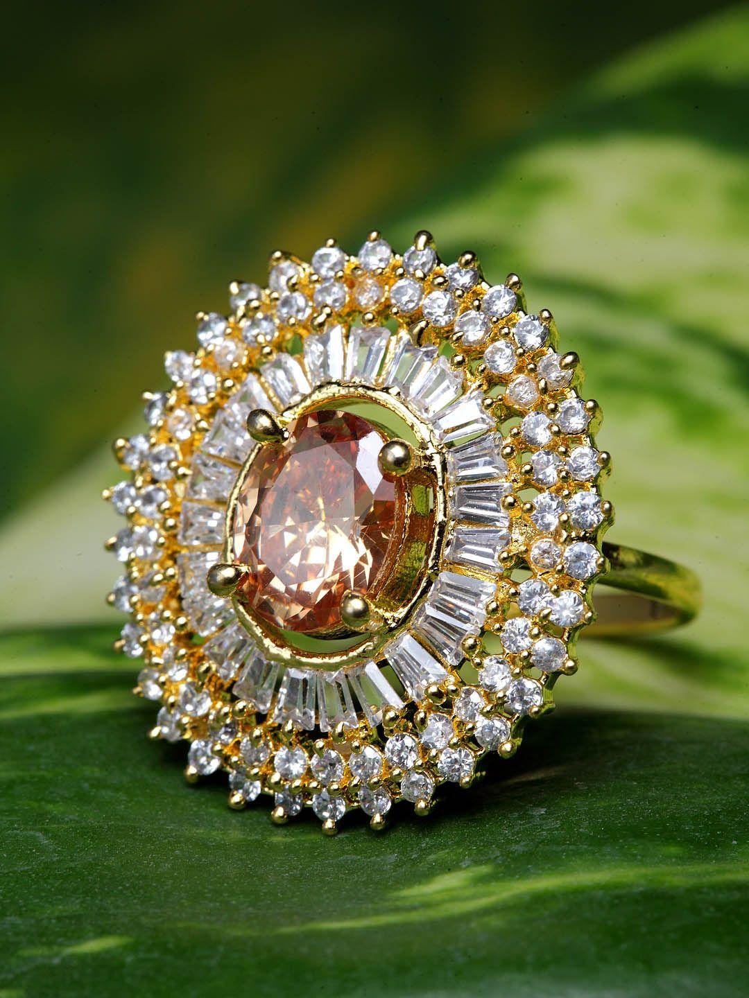 bhana fashion gold-plated & white stone studded american diamond handcrafted finger ring