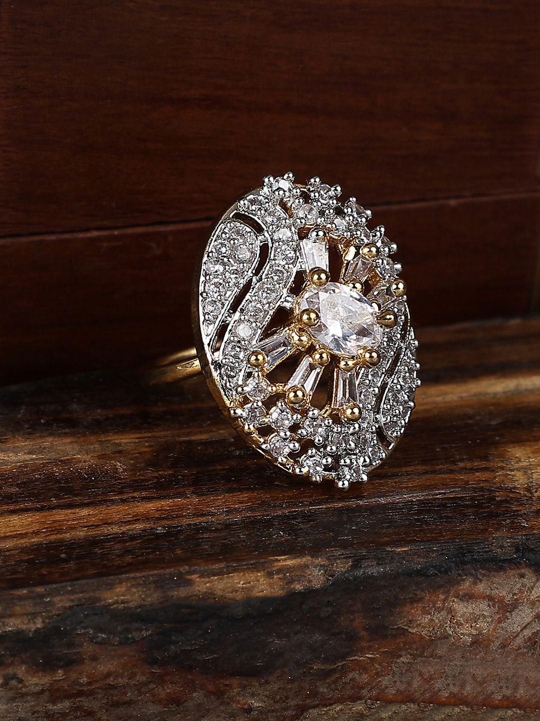 bhana fashion gold-plated cz-studded cocktail finger ring