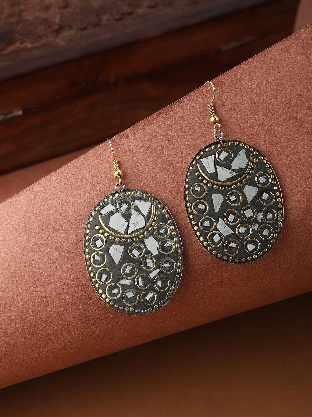 bhana fashion gold plated oval drop earrings