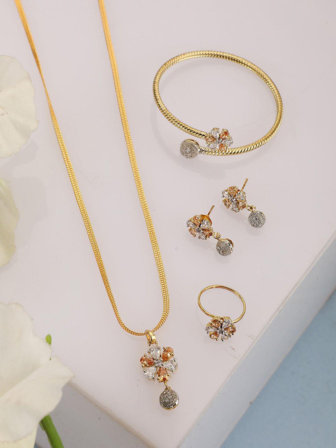 bhana fashion gold-plated white ad-stone studded jadau jewellery set