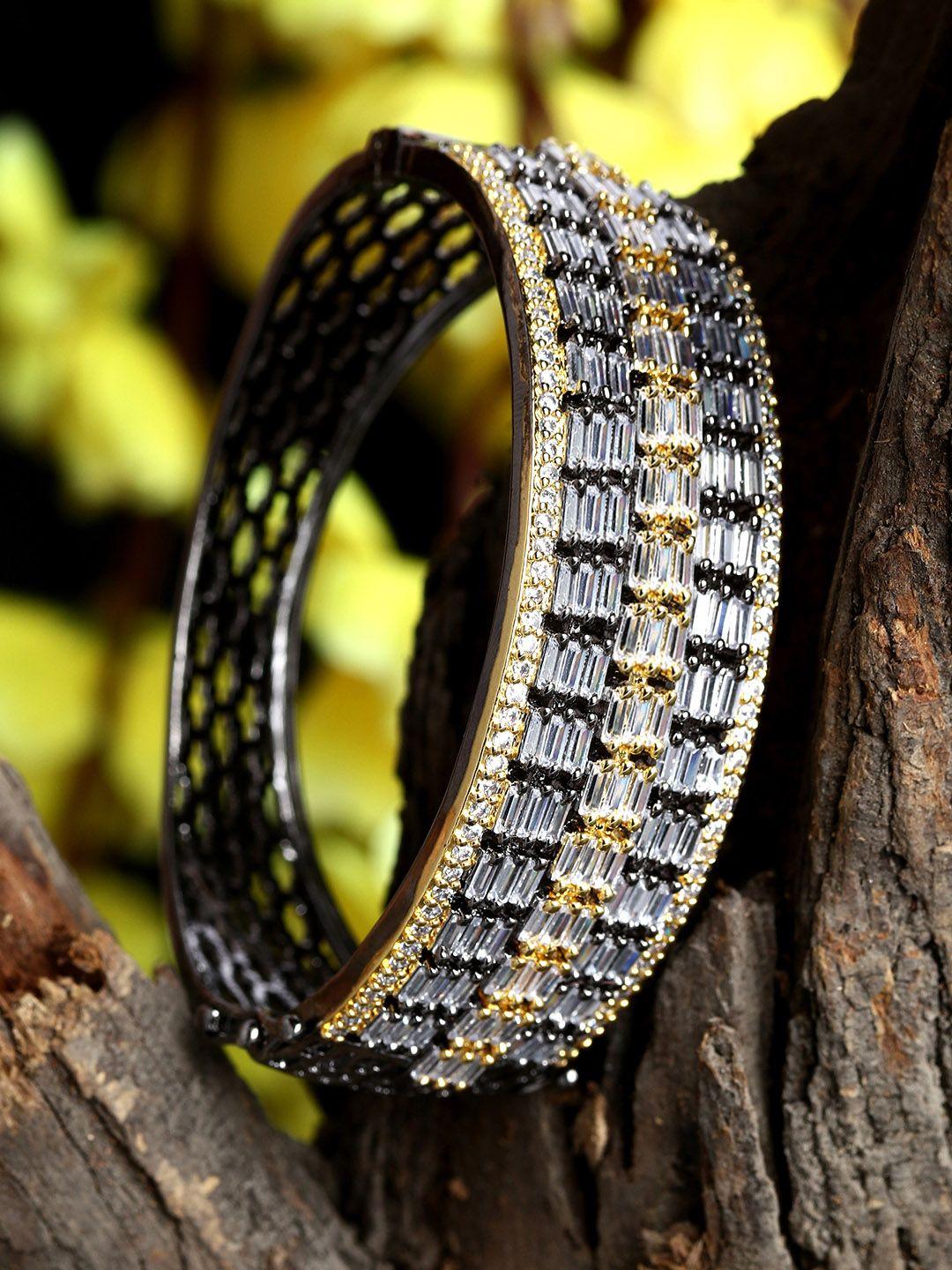 bhana fashion gold-toned rhodium plated american diamond studded bracelet