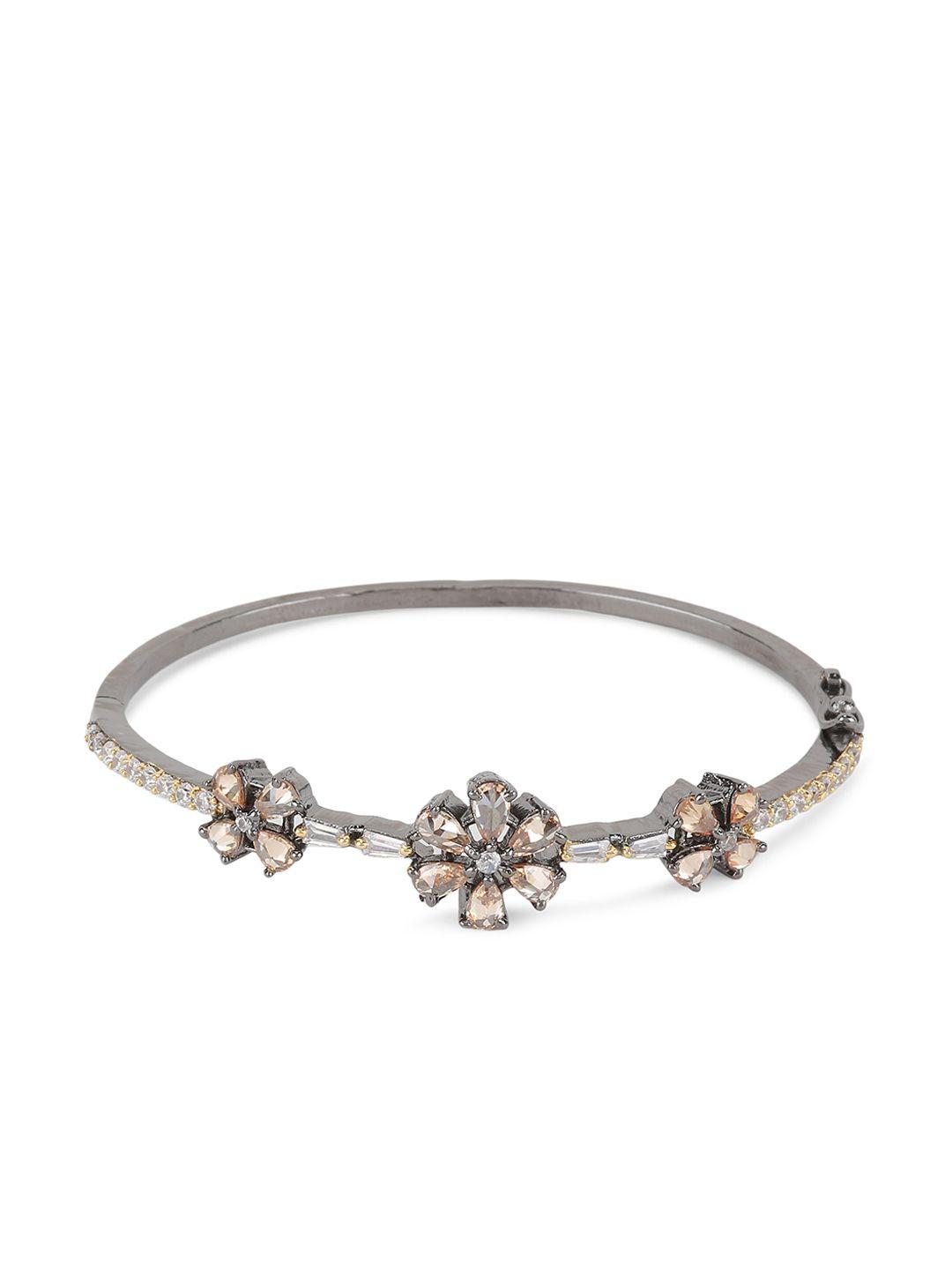 bhana fashion grey & gunmetal-toned rhodium-plated handcrafted bangle-style bracelet