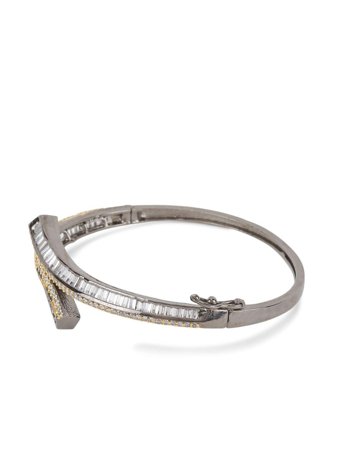 bhana fashion grey & gunmetal-toned rhodium-plated handcrafted bangle-style bracelet