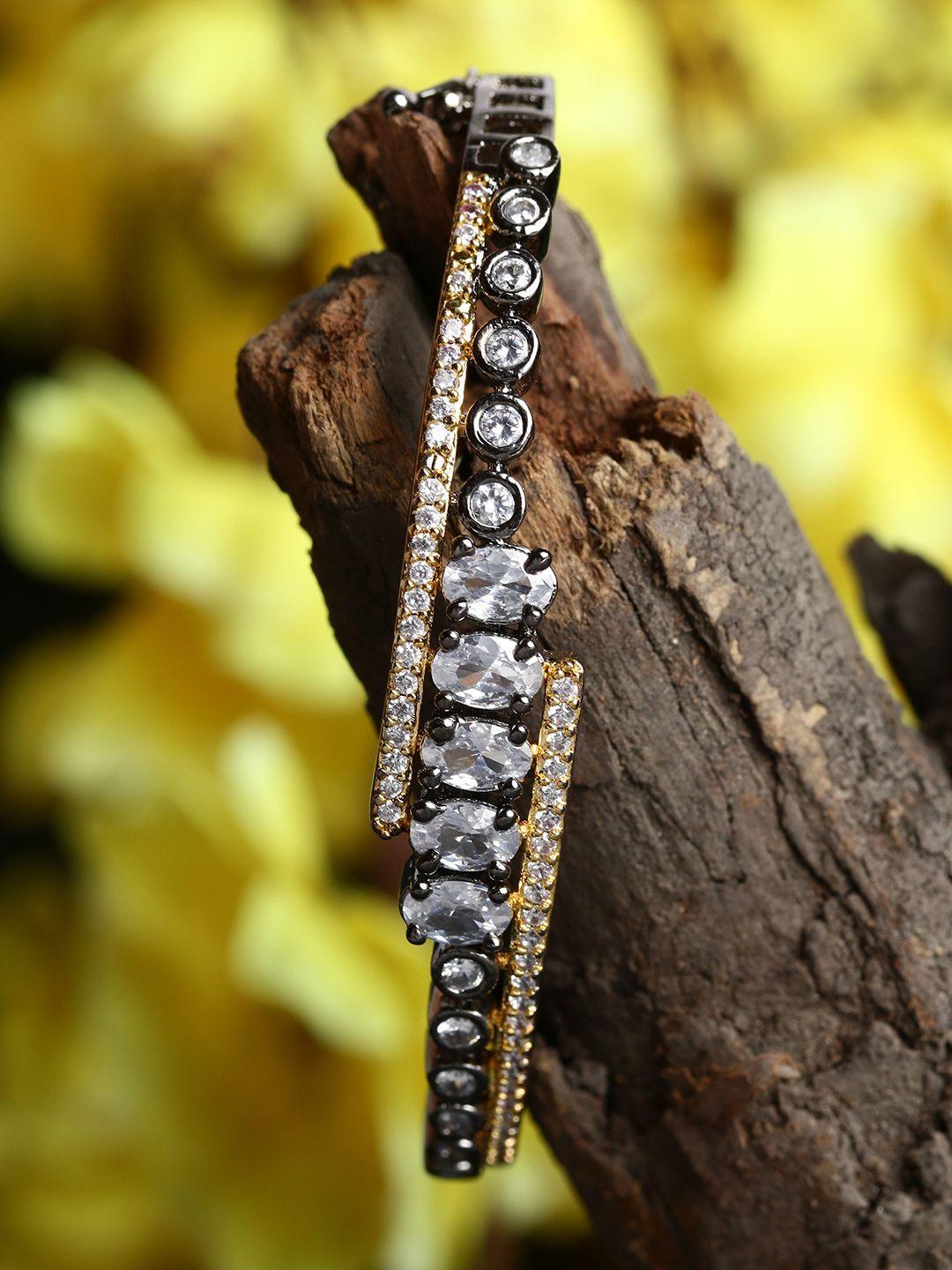 bhana fashion rhodium-plated & silver-toned handcrafted bangle-style bracelet