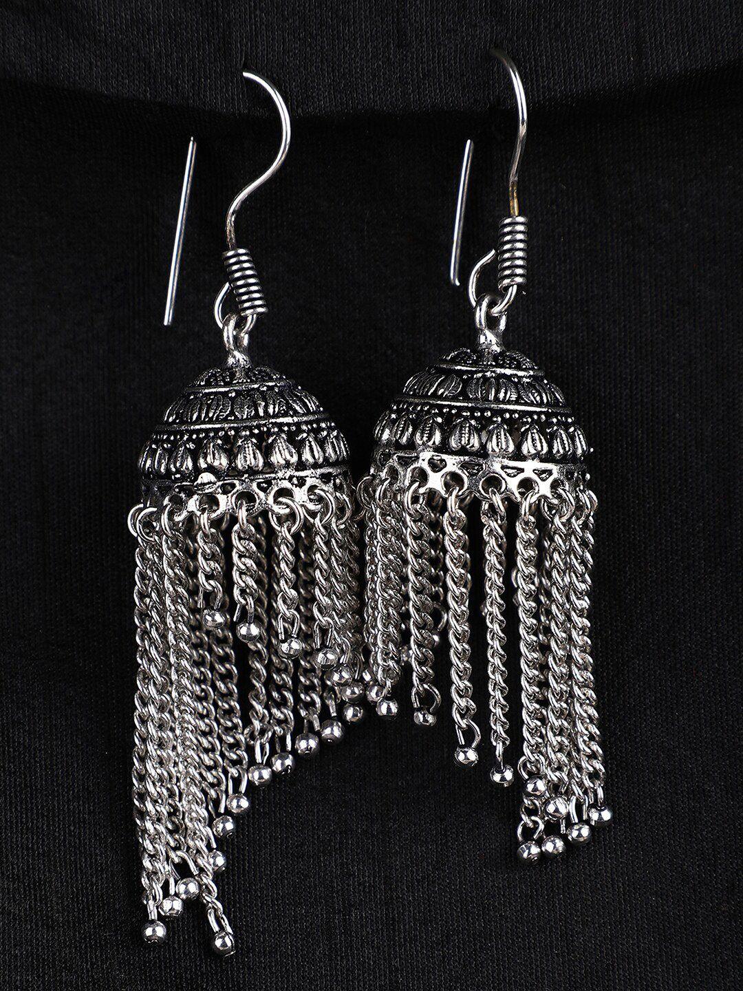 bhana fashion silver-toned oxidised silver-plated jhumkas earrings