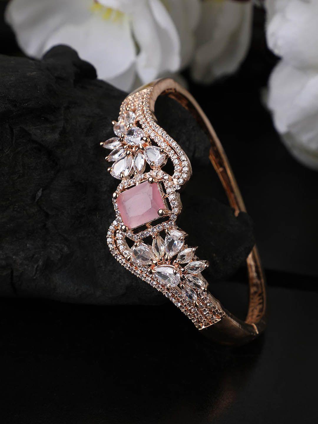 bhana fashion women gold-toned & pink brass american diamond gold-plated bangle-style bracelet