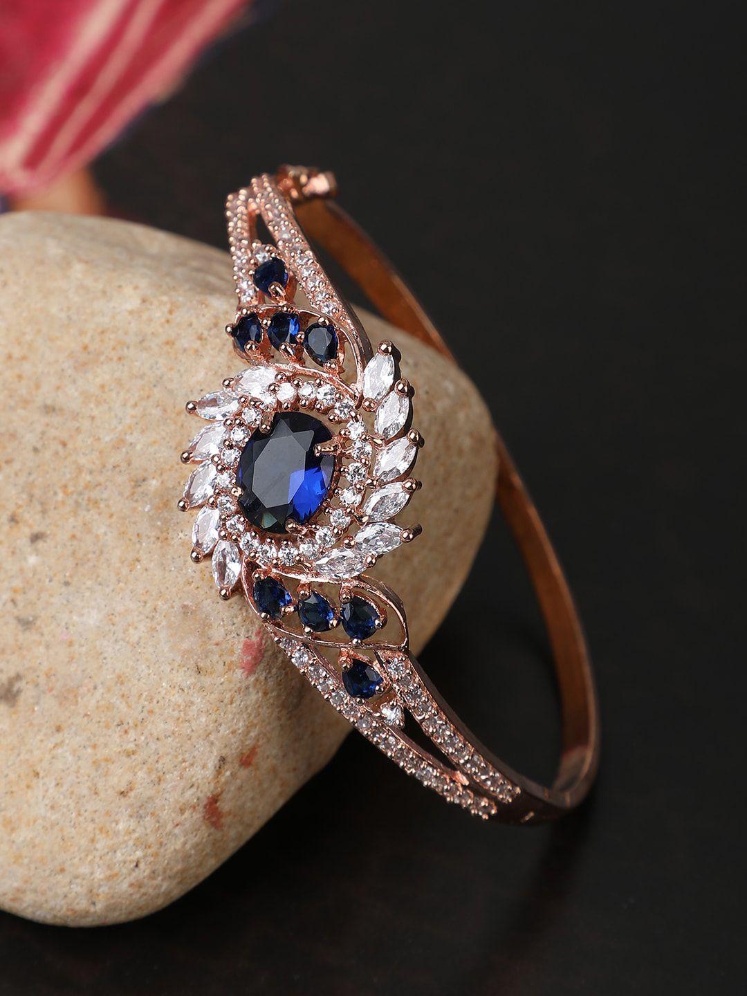 bhana fashion women rose gold plated blue and white american diamond floral bracelet