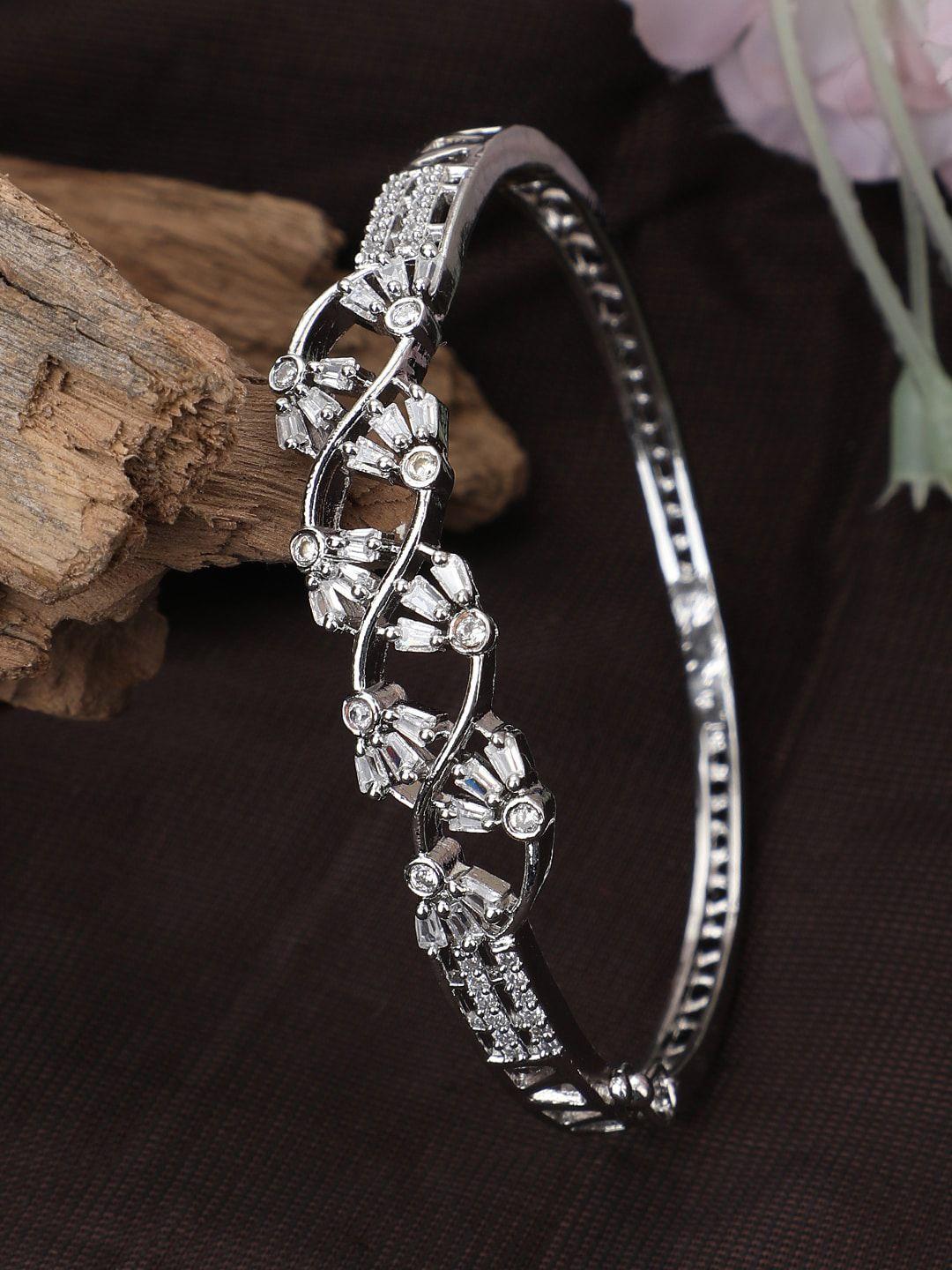 bhana fashion women silver-toned & white brass american diamond silver-plated bracelet