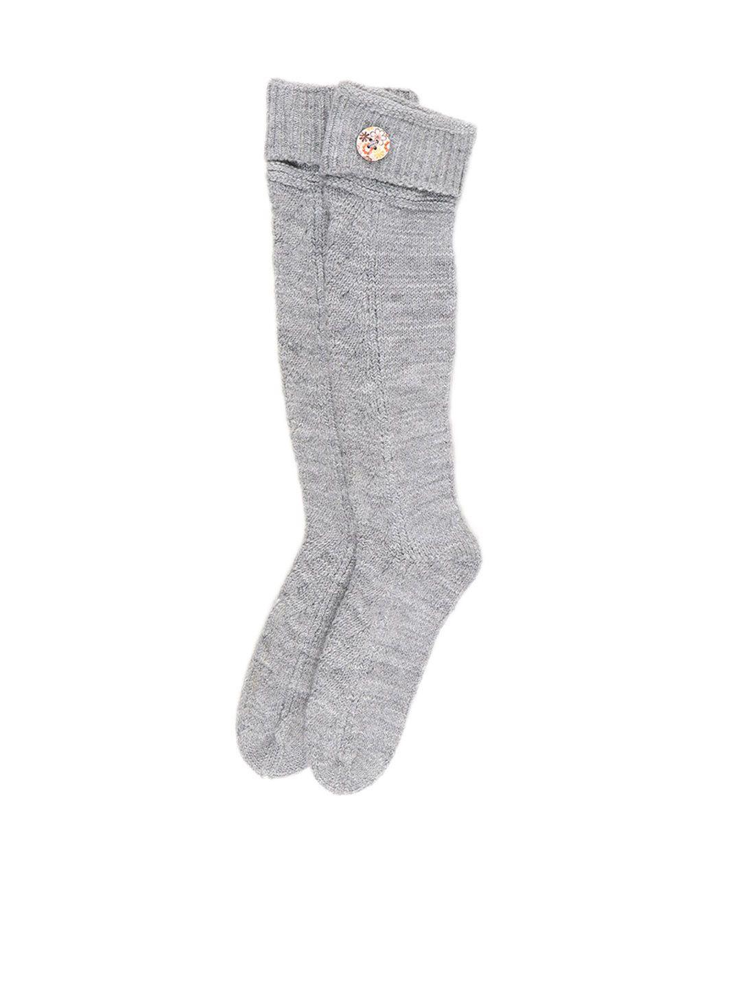 bharatasya girls grey solid knee length socks