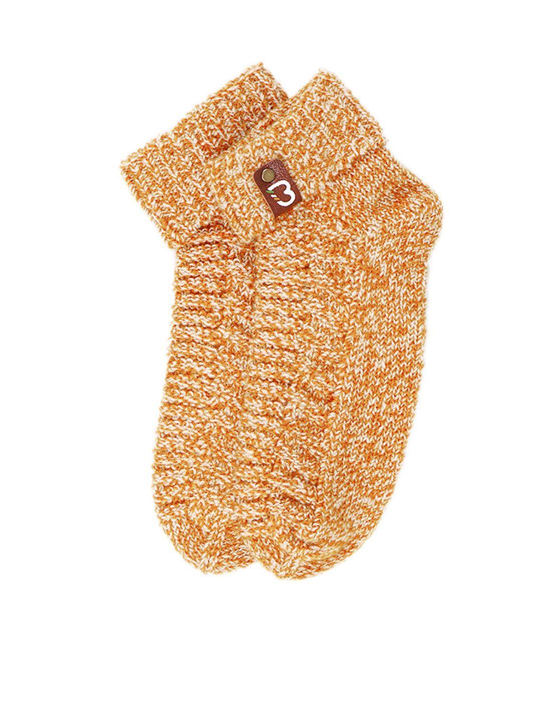 bharatasya girls orange self design ankle-length socks
