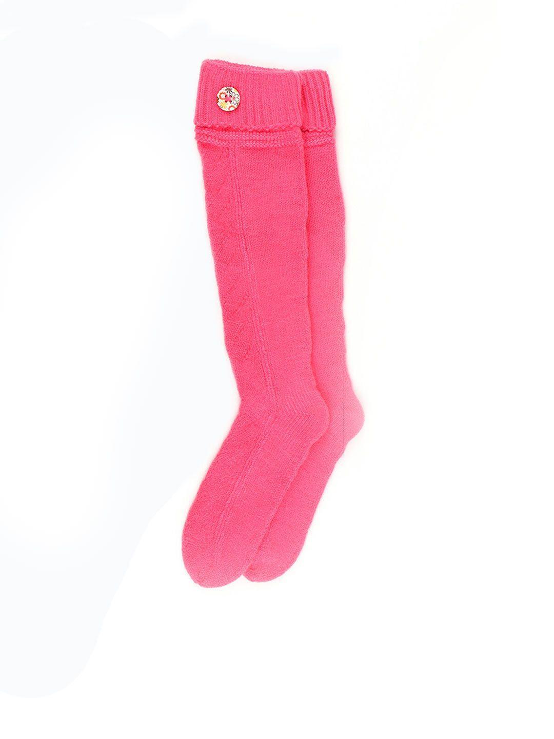 bharatasya girls pink solid knee length socks