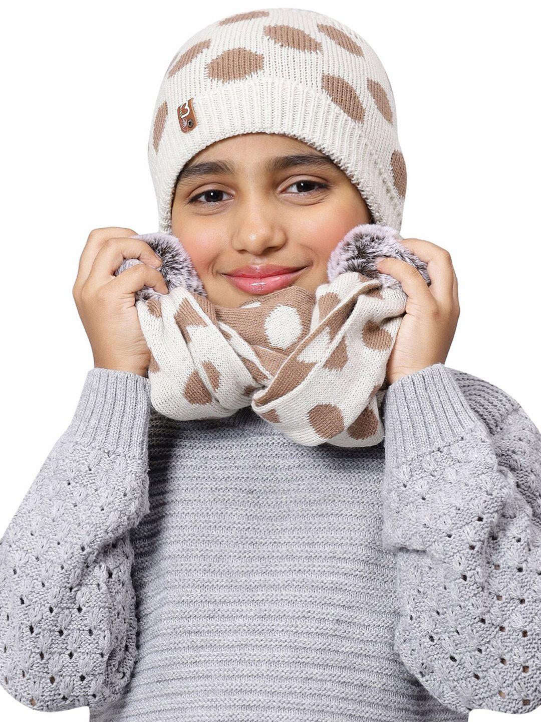 bharatasya girls printed beanie with scarf