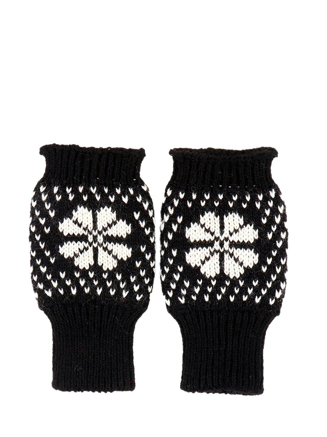 bharatasya kids black & white patterned hand gloves