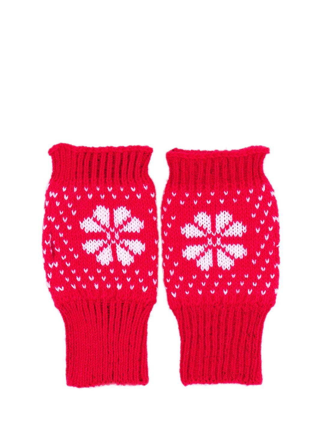 bharatasya kids red knitted christmas acrylic winter gloves