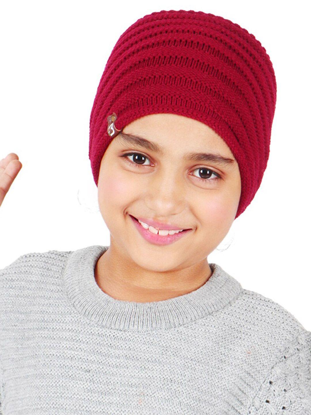 bharatasya girls maroon self design beanie