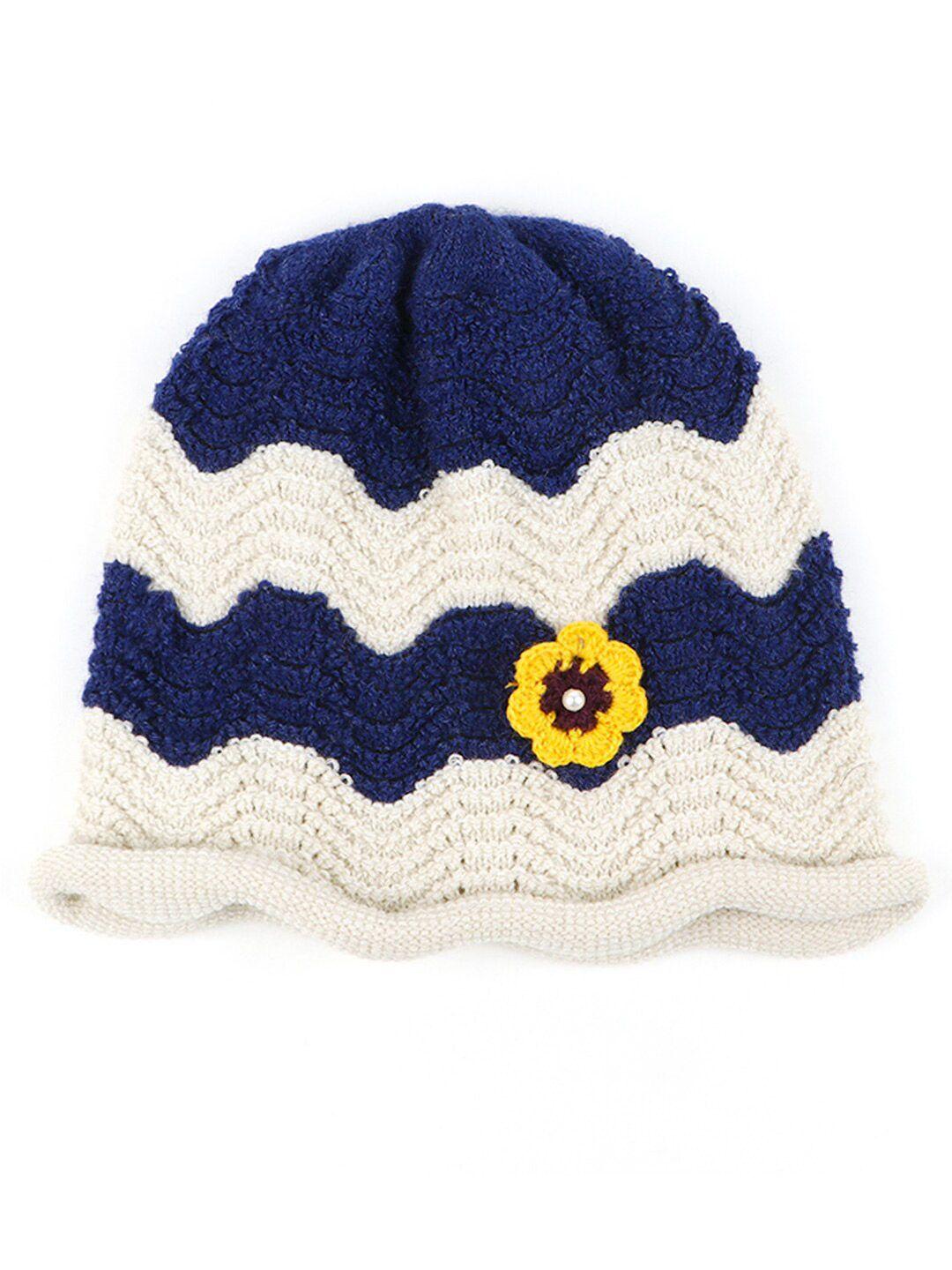 bharatasya girls navy blue & white colourblocked beanie