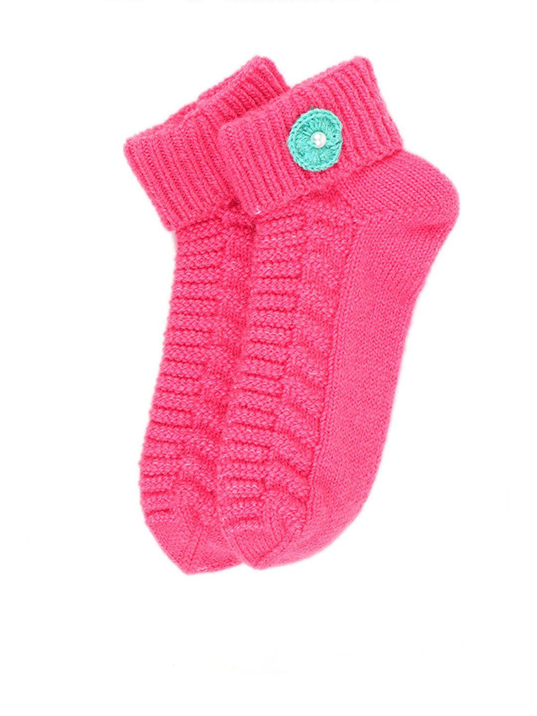 bharatasya girls pink self design acrylic ankle-length socks