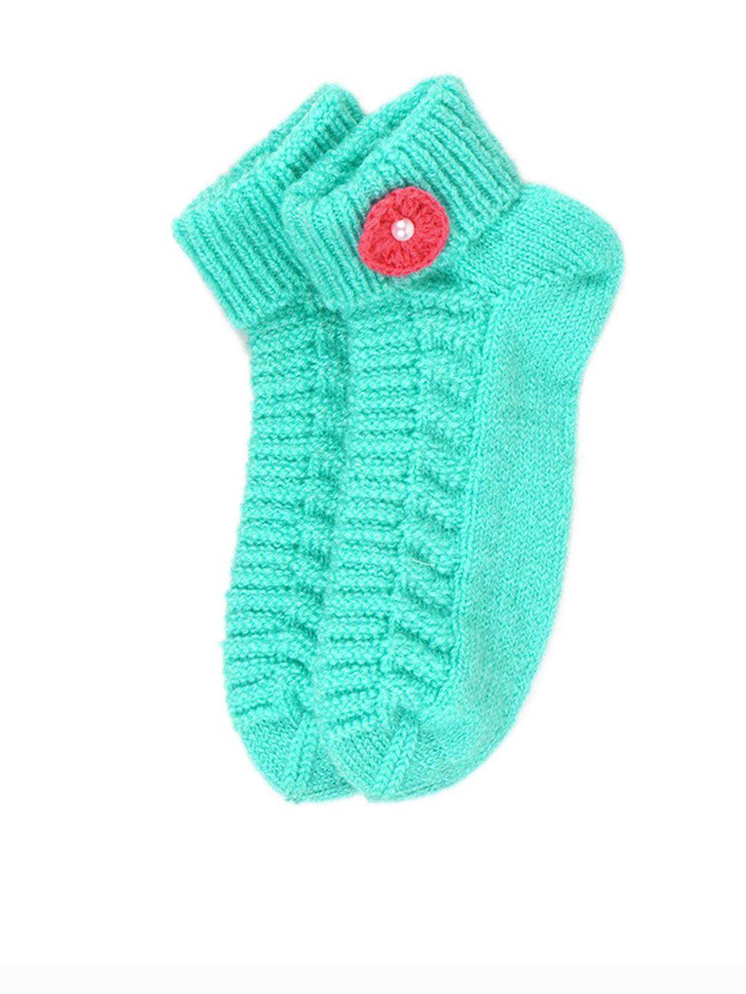 bharatasya girls turquoise blue self design acrylic ankle-length socks