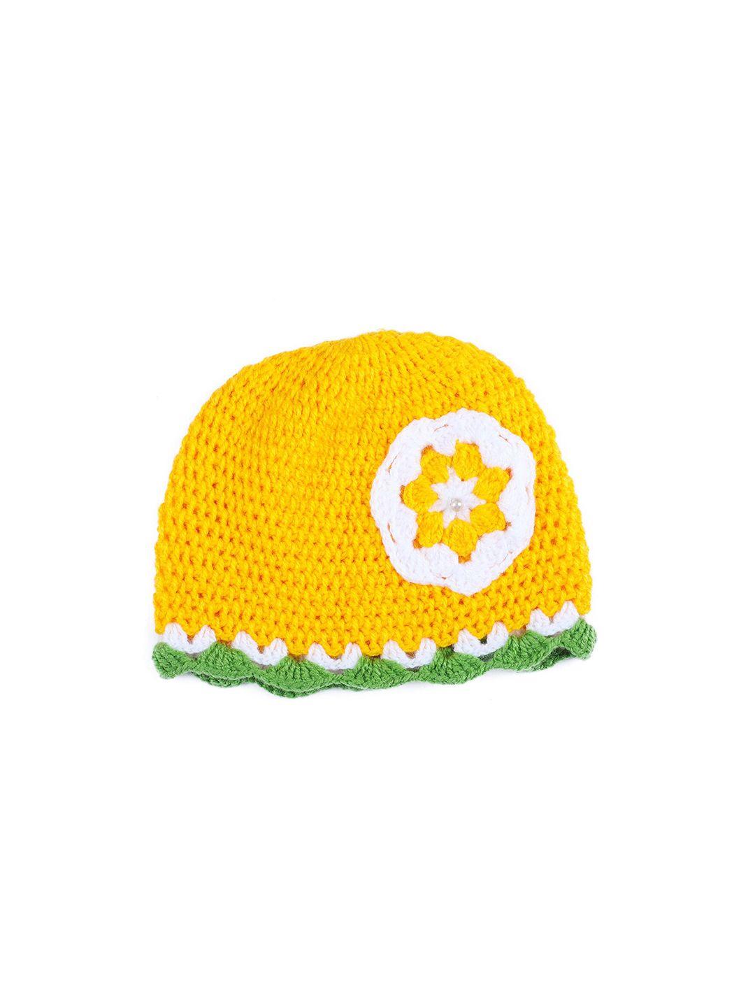 bharatasya girls yellow & white beanie